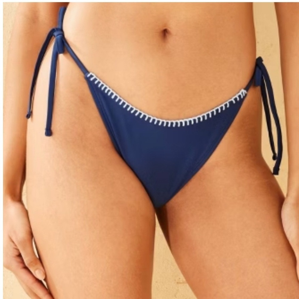 NWT Wild Fable Navy Blue Whipstitch Side Tie Bikini Bottom Sz M Cheeky Low Rise